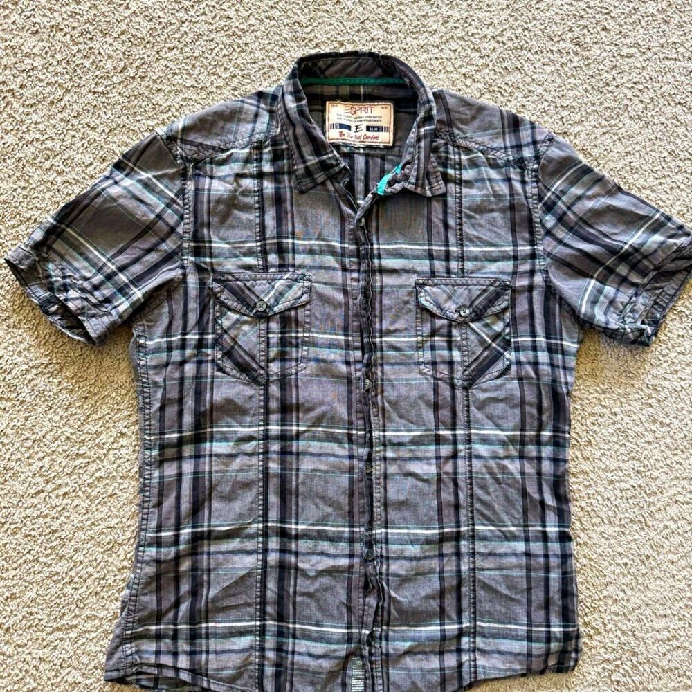 Esprit Men's Blue and Grey Shirt